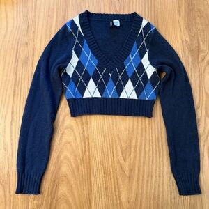 H&M Navy Blue Argyle Sweater